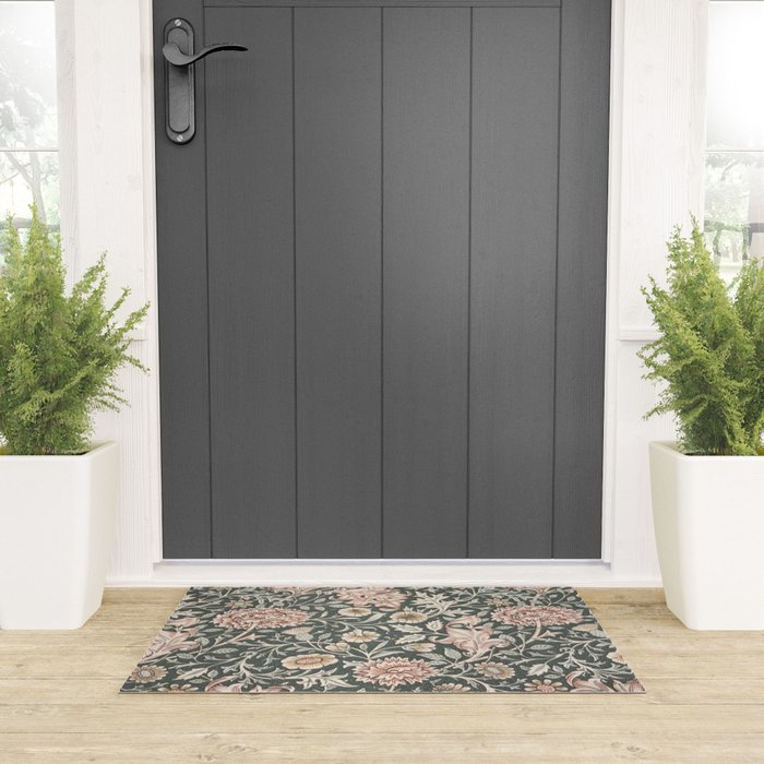 William Morris Double Bough Dark Green & Pink Floral Welcome Mat Gallery Image 3