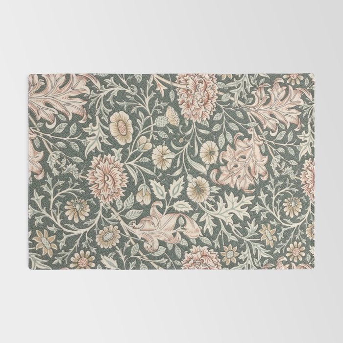 William Morris Double Bough Dark Green & Pink Floral Rug Gallery Image 2