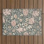 William Morris Double Bough Dark Green & Pink Floral Outdoor Rug Gallery Image 1