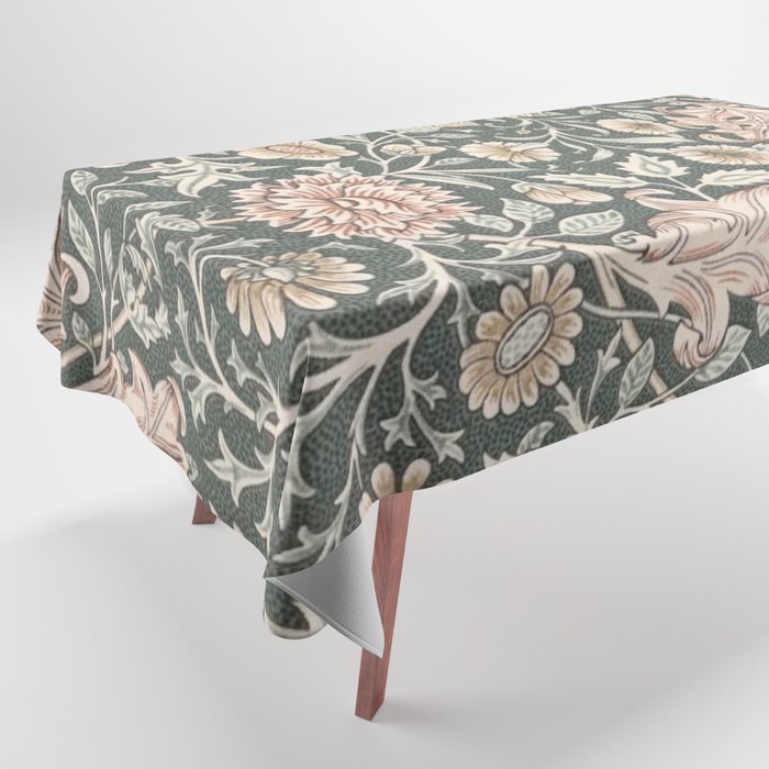 William Morris Double Bough Dark Green & Pink Floral Tablecloth Gallery Image 1