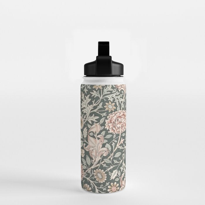 William Morris Double Bough Dark Green & Pink Floral Water Bottle Gallery Image 2