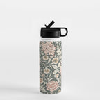William Morris Double Bough Dark Green & Pink Floral Water Bottle Gallery Image 1