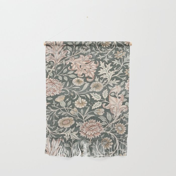 William Morris Double Bough Dark Green & Pink Floral Wall Hanging Gallery Image 1