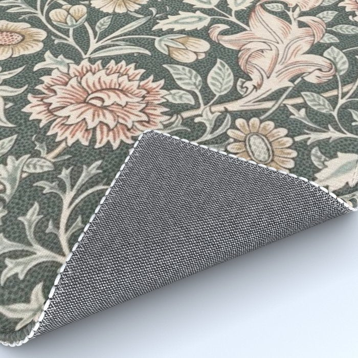 William Morris Double Bough Dark Green & Pink Floral Rug Gallery Image 4