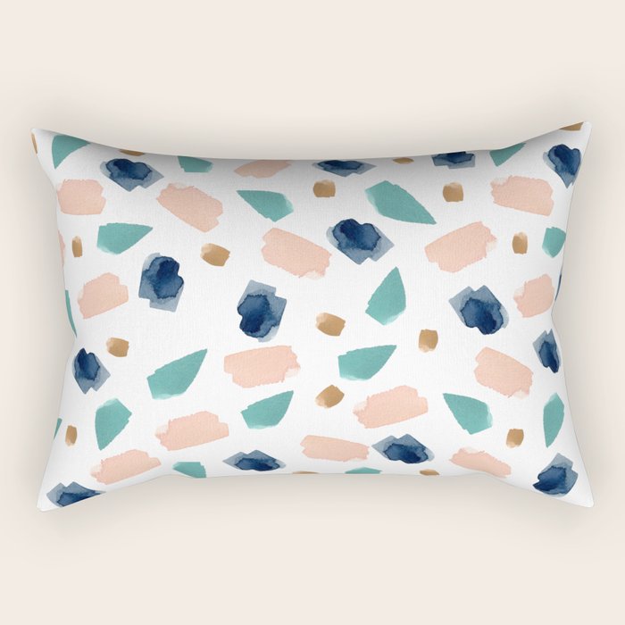 Terrazzo (turquoise, navy, pink & gold) Rectangular Pillow Gallery Image 1