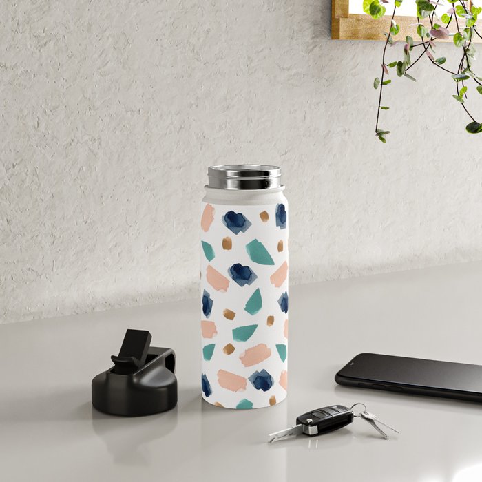 Terrazzo (turquoise, navy, pink & gold) Water Bottle Gallery Image 5