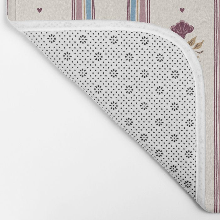 Folk Floral Stripe Pattern Bath Mat Gallery Image 2