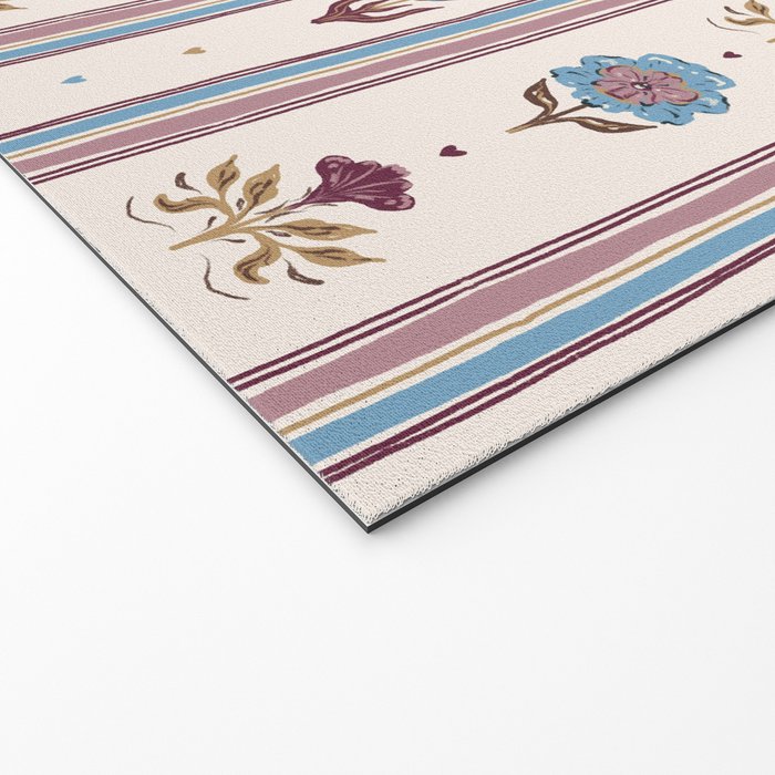 Folk Floral Stripe Pattern Welcome Mat Gallery Image 2