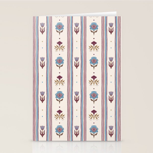 Folk Floral Stripe Pattern Stationery Card Gallery Image 2