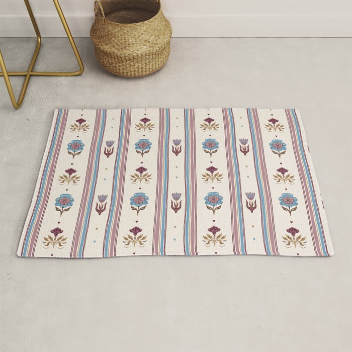 Folk Floral Stripe Pattern Rug Gallery Image 1