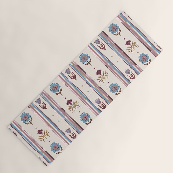Folk Floral Stripe Pattern Yoga Mat Gallery Image 1