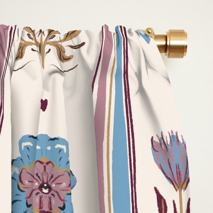 Folk Floral Stripe Pattern Window Curtain Gallery Image 2