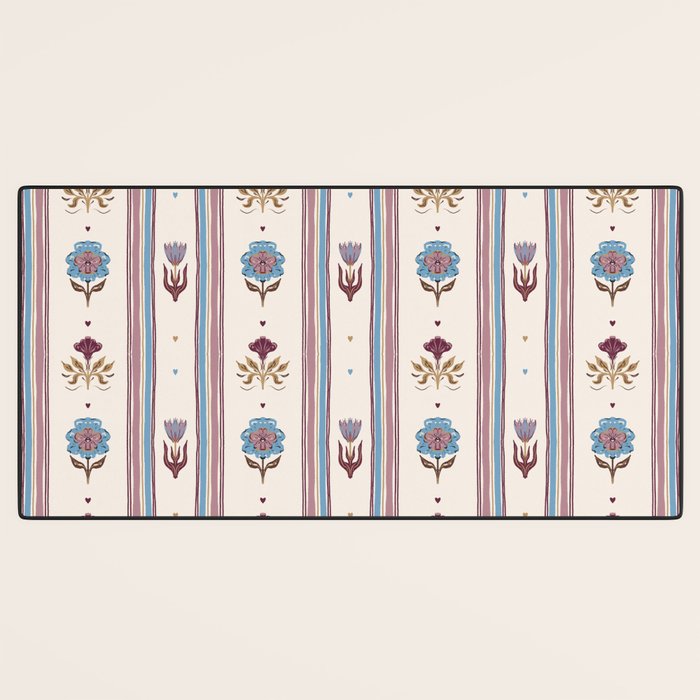 Folk Floral Stripe Pattern Desk Mat Gallery Image 3