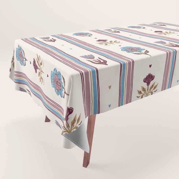 Folk Floral Stripe Pattern Tablecloth Gallery Image 1