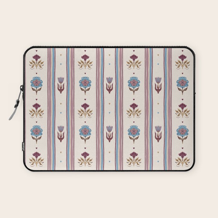 Folk Floral Stripe Pattern Laptop Sleeve Gallery Image 1
