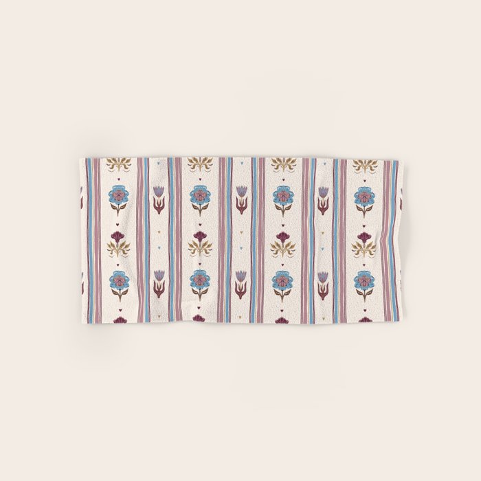 Folk Floral Stripe Pattern Bath Towel Gallery Image 1