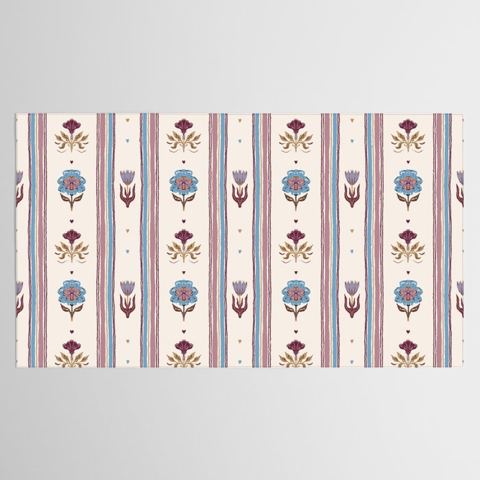 Folk Floral Stripe Pattern Tablecloth Gallery Image 2