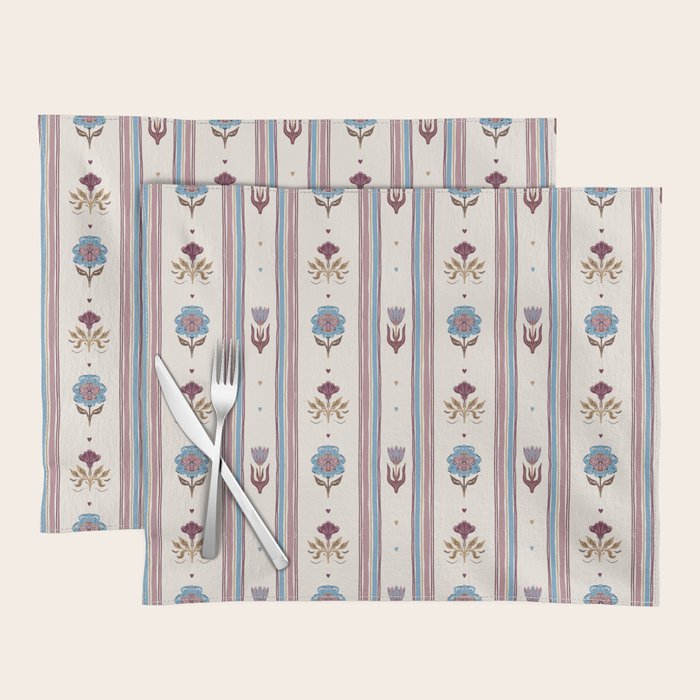 Folk Floral Stripe Pattern Placemat Gallery Image 1