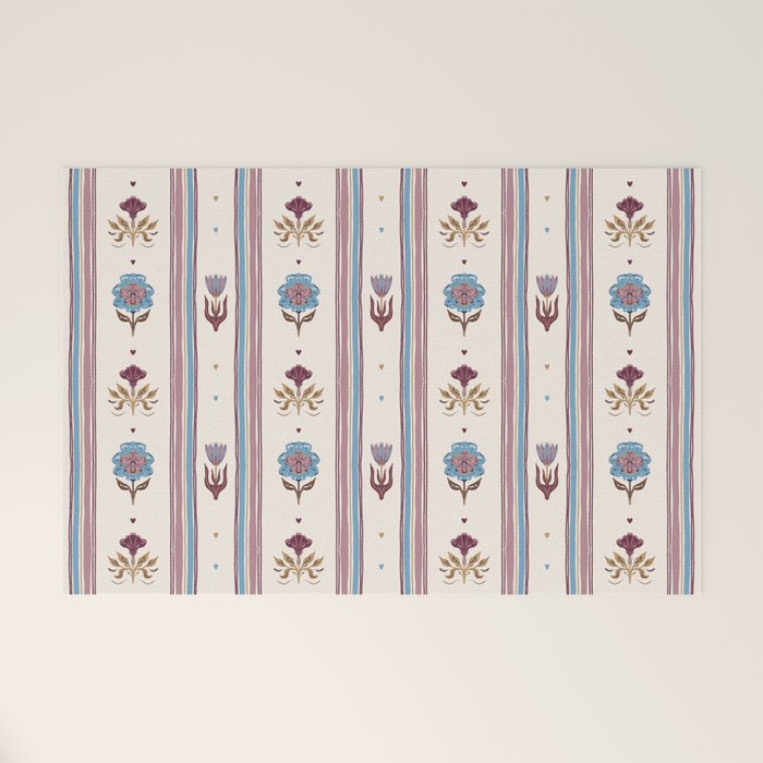 Folk Floral Stripe Pattern Welcome Mat Gallery Image 1