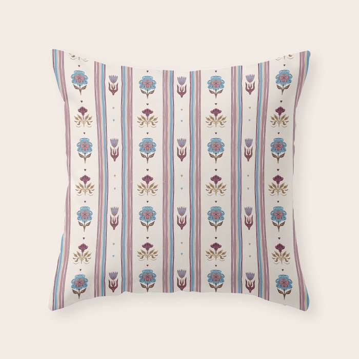 Folk Floral Stripe Pattern Throw Pillow Gallery Image 6