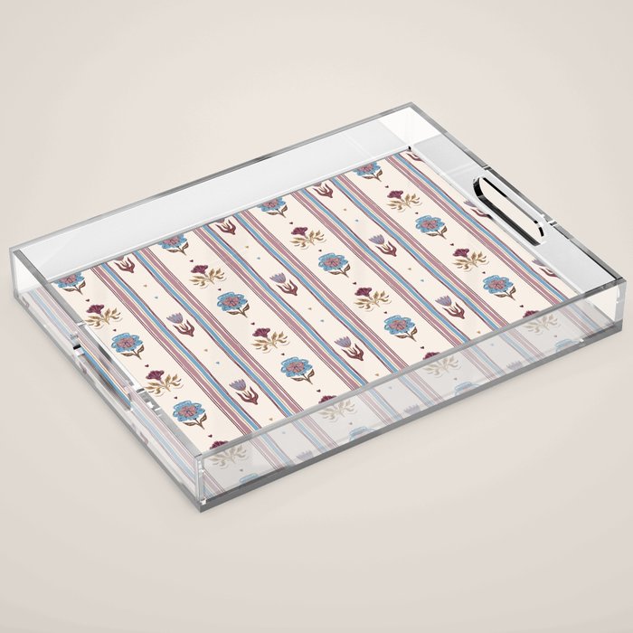 Folk Floral Stripe Pattern Acrylic Tray Gallery Image 1