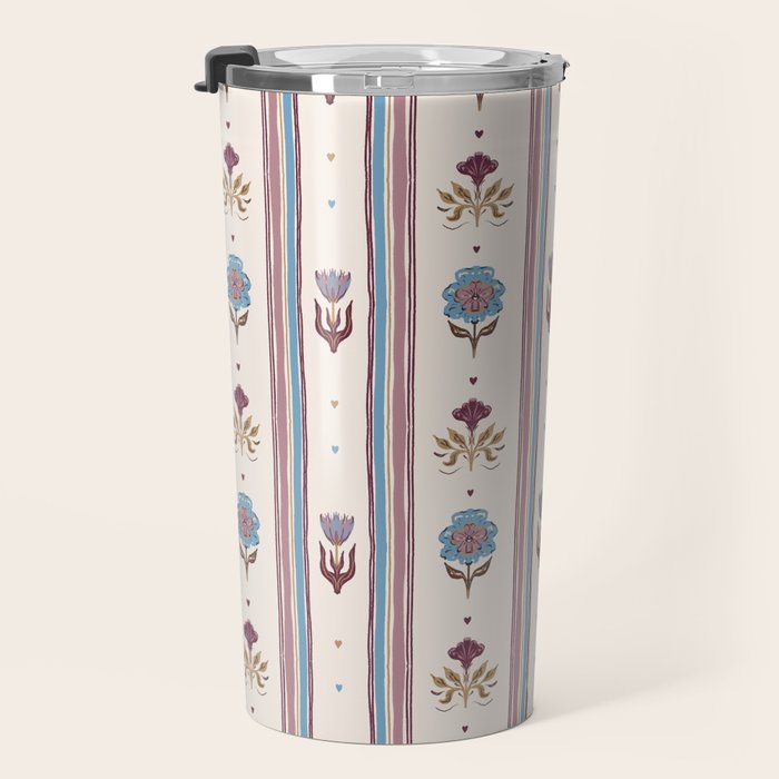 Folk Floral Stripe Pattern Travel Mug Gallery Image 3