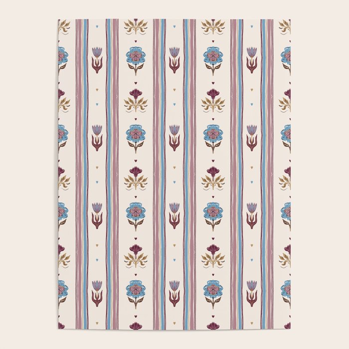 Folk Floral Stripe Pattern Poster Gallery Image 1