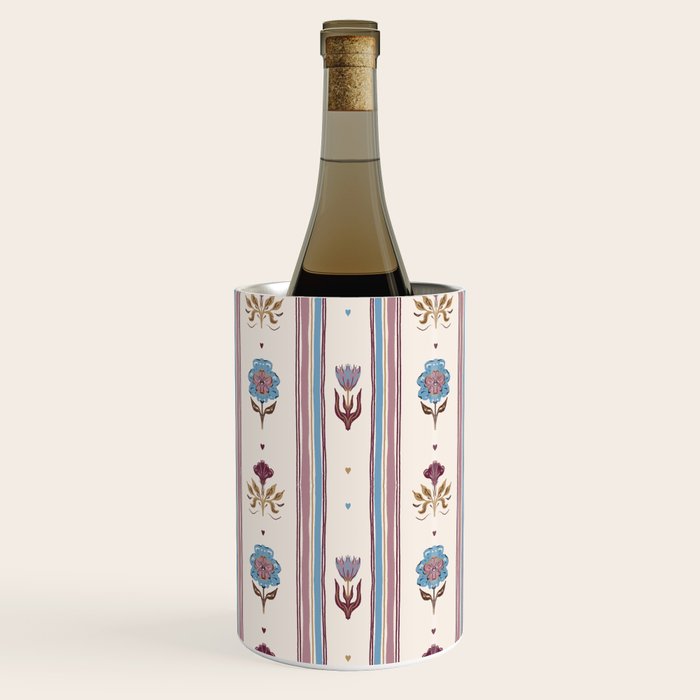 Folk Floral Stripe Pattern Wine Chiller Gallery Image 1