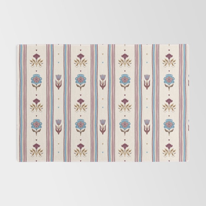 Folk Floral Stripe Pattern Rug Gallery Image 2