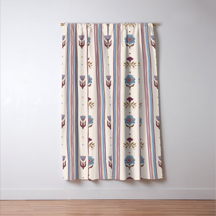Folk Floral Stripe Pattern Window Curtain Gallery Image 3