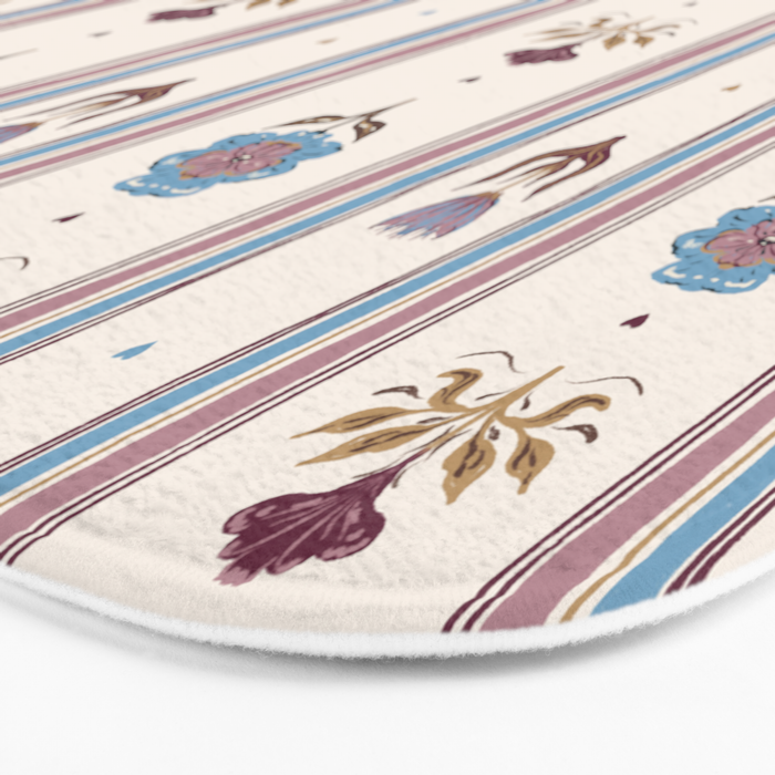 Folk Floral Stripe Pattern Bath Mat Gallery Image 3