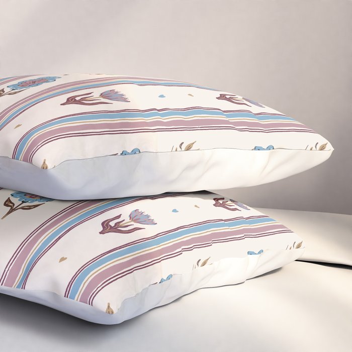Folk Floral Stripe Pattern Pillow Sham Gallery Image 3
