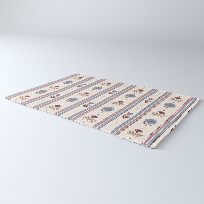 Folk Floral Stripe Pattern Rug Gallery Image 3