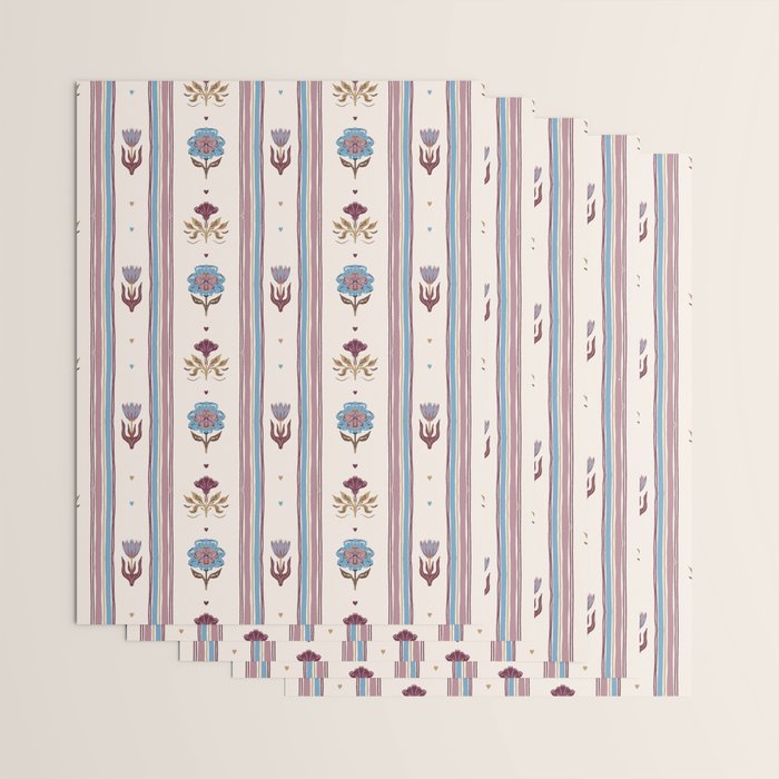 Folk Floral Stripe Pattern Wrapping Paper Gallery Image 3
