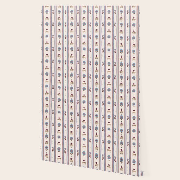 Folk Floral Stripe Pattern Wallpaper Gallery Image 2