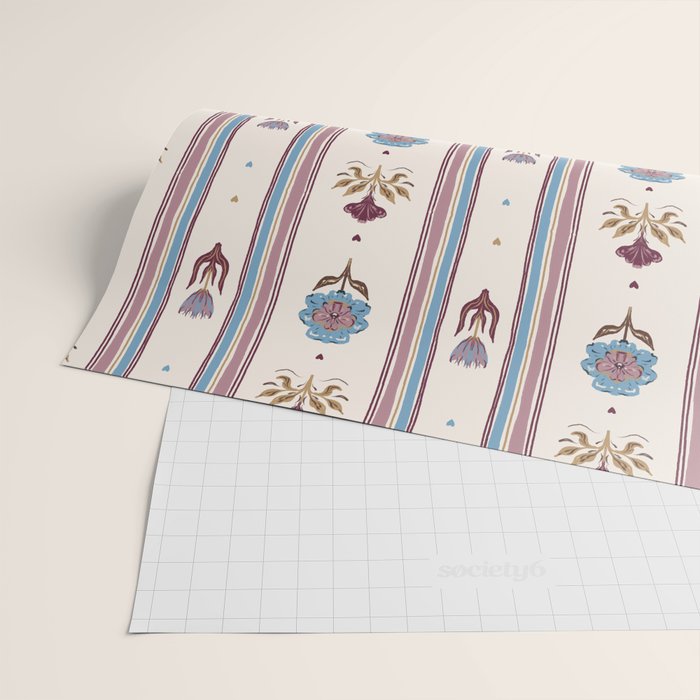 Folk Floral Stripe Pattern Wrapping Paper Gallery Image 2