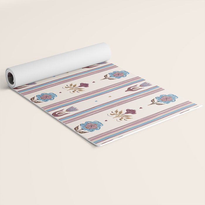 Folk Floral Stripe Pattern Yoga Mat Gallery Image 2