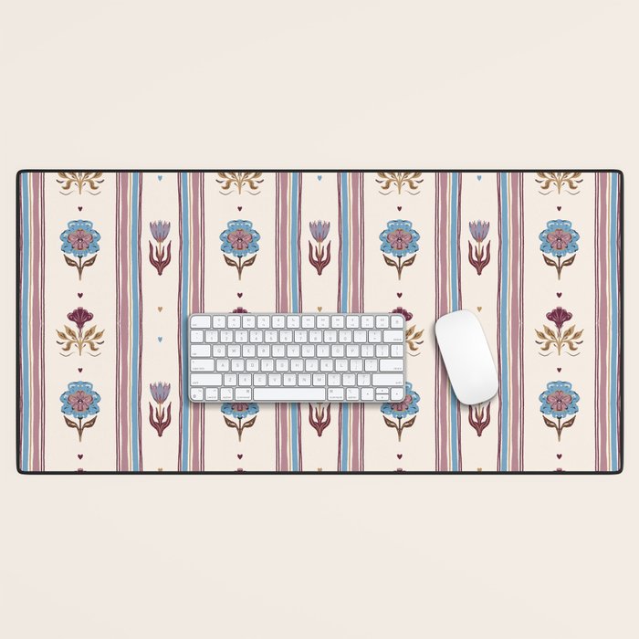 Folk Floral Stripe Pattern Desk Mat Gallery Image 1