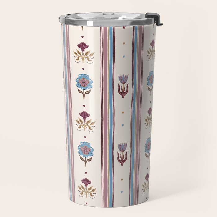 Folk Floral Stripe Pattern Travel Mug Gallery Image 2