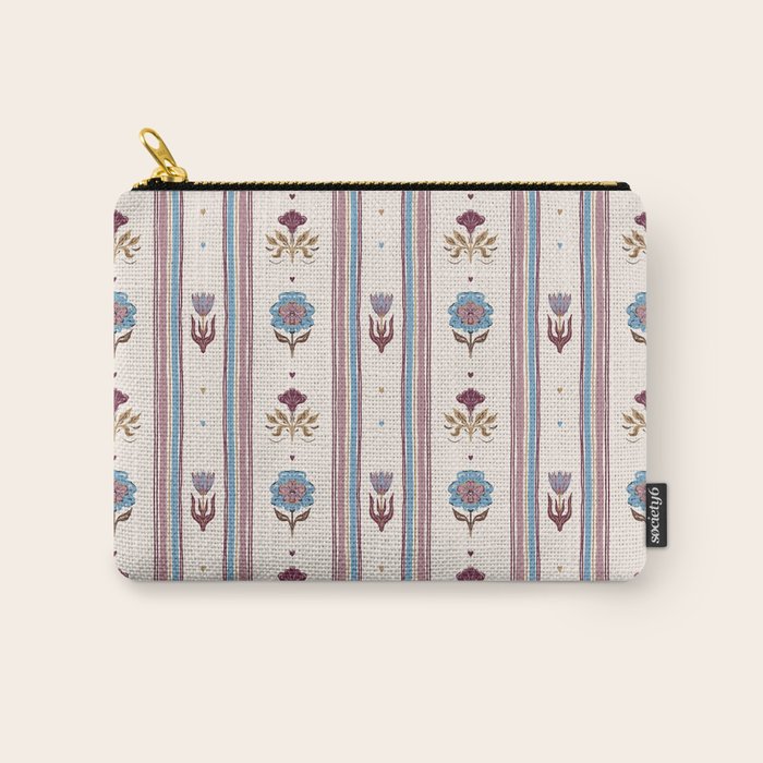 Folk Floral Stripe Pattern Carry All Pouch Gallery Image 1