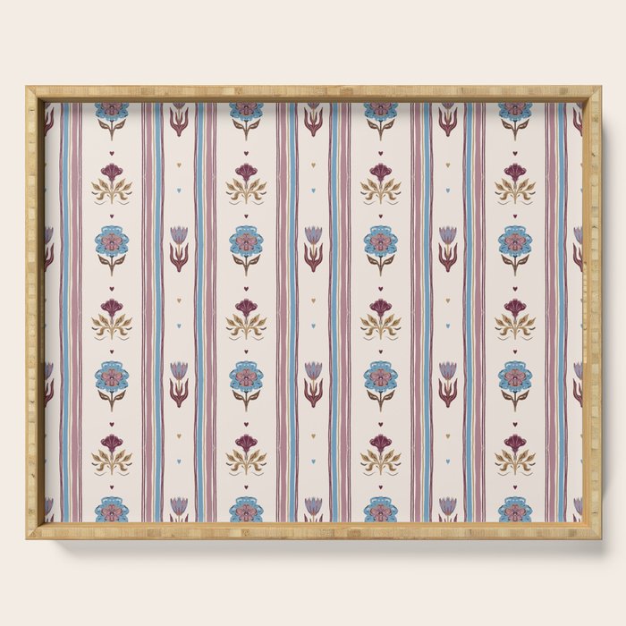 Folk Floral Stripe Pattern Serving Tray Gallery Image 1