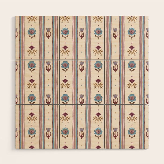 Folk Floral Stripe Pattern Wood Wall Art Gallery Image 1