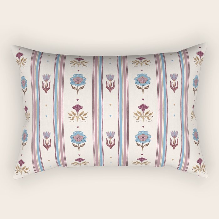 Folk Floral Stripe Pattern Rectangular Pillow Gallery Image 2