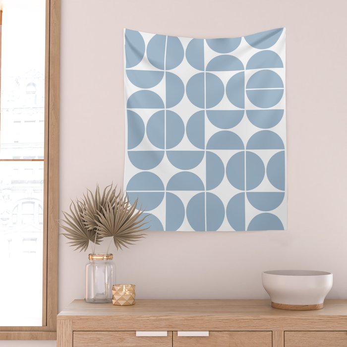 Mid Century Modern Geometric 04 Soft Blue Wall Tapestry Gallery Image 2