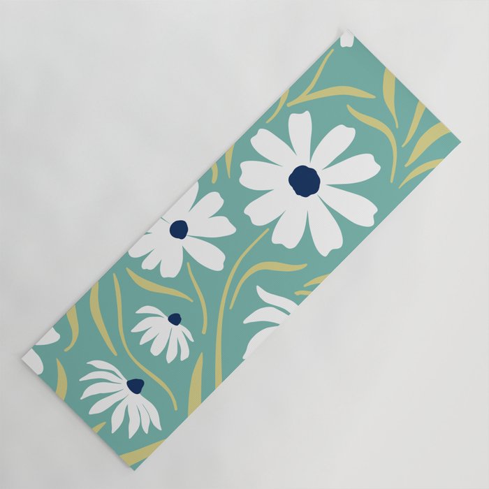 Harper Floral Prints, Teal, Navy, Yellow Yoga Mat Gallery Image 1