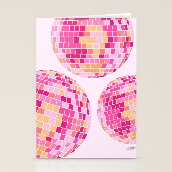 Disco Balls Illustration (Pink/Yellow Palette) Stationery Card Gallery Image 1