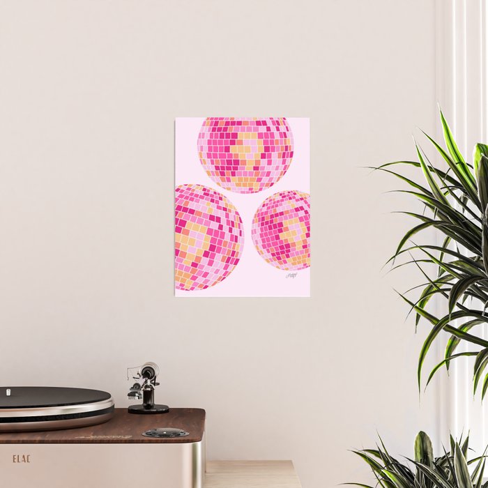 Disco Balls Illustration (Pink/Yellow Palette) Poster Gallery Image 2