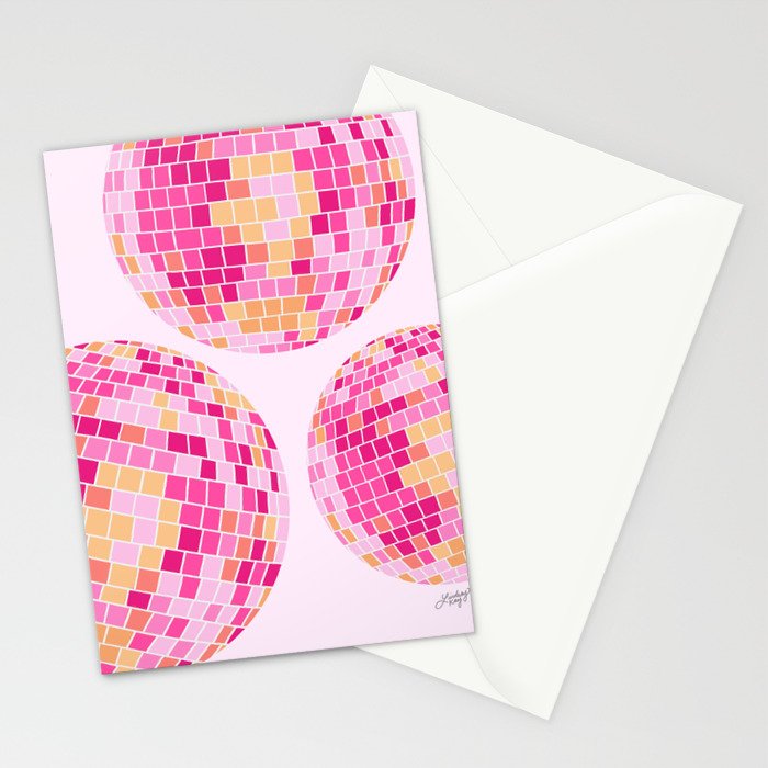 Disco Balls Illustration (Pink/Yellow Palette) Stationery Card Gallery Image 2