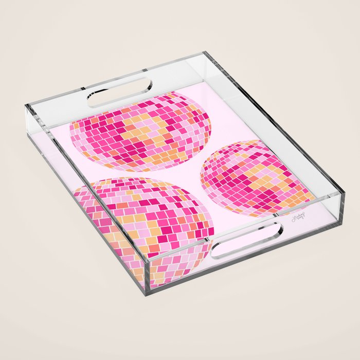 Disco Balls Illustration (Pink/Yellow Palette) Acrylic Tray Gallery Image 1