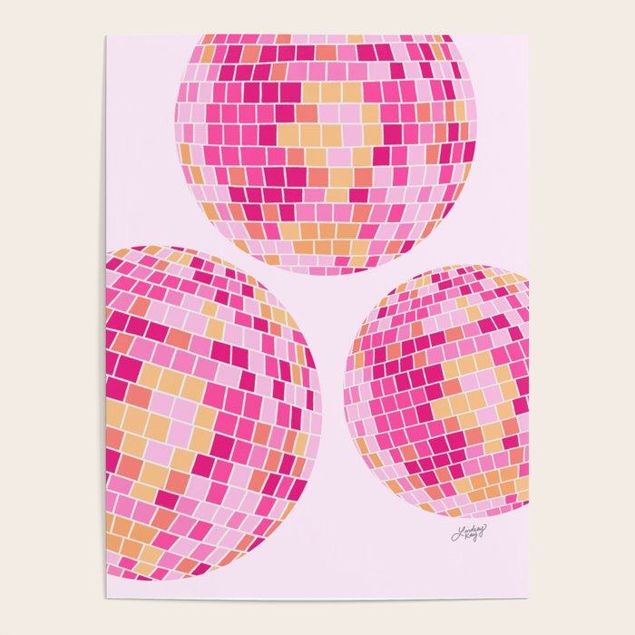 Disco Balls Illustration (Pink/Yellow Palette) Poster Gallery Image 1
